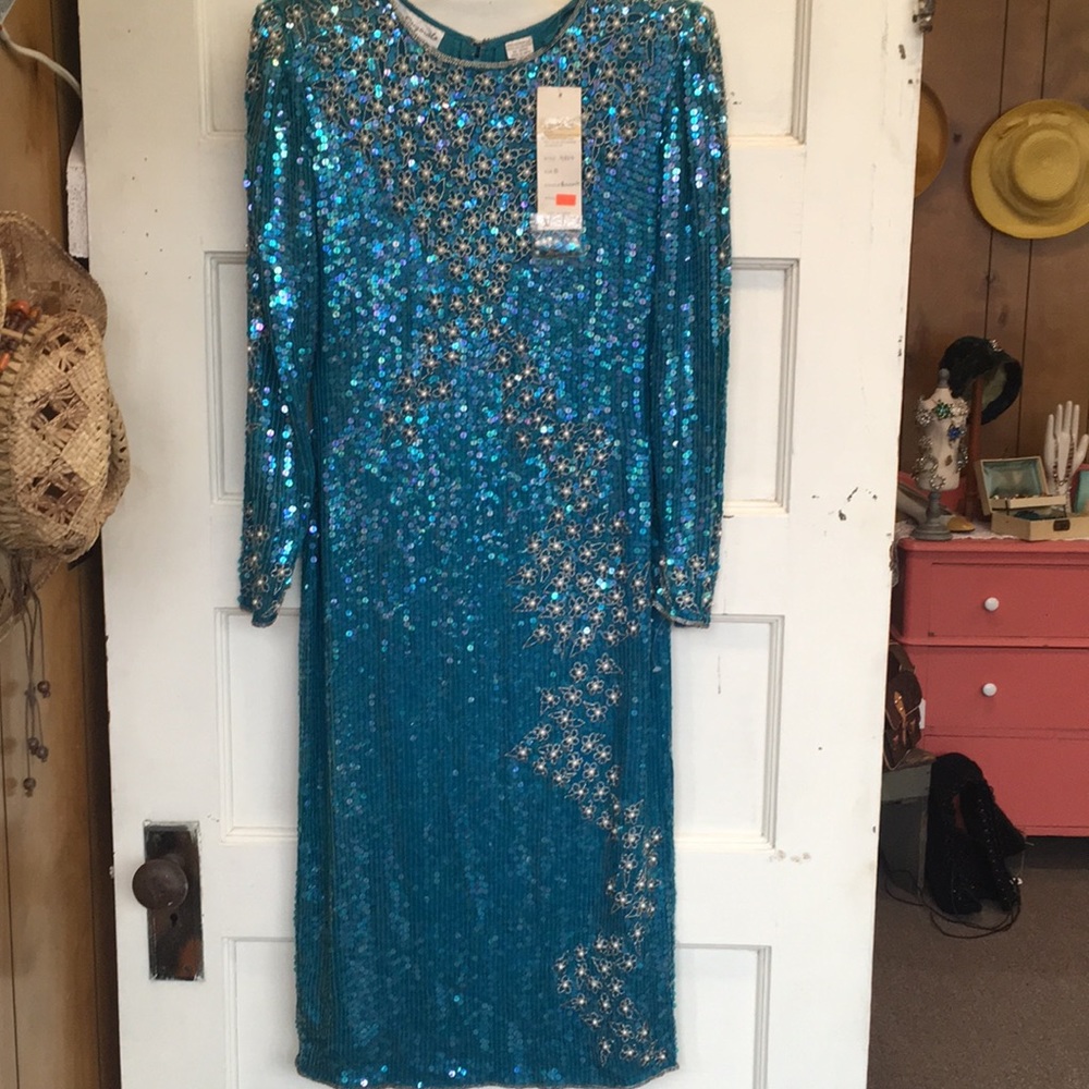 Vintage NWT 1990s blue cocktail dress size small